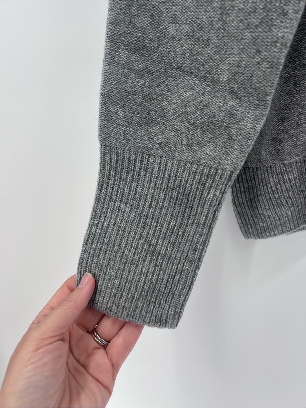 Quince Mongolian Cashmere Funnel Neck Sweater in Heather Grey, size Large. - Picture 9 of 13